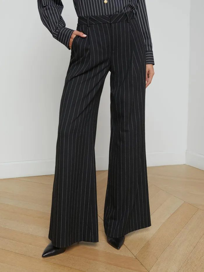L039Agence Pants Women Allanah Pinstriped Trouser Blackecru L039Agence Pants Women Allanah Pinstriped Trouser Blackecru