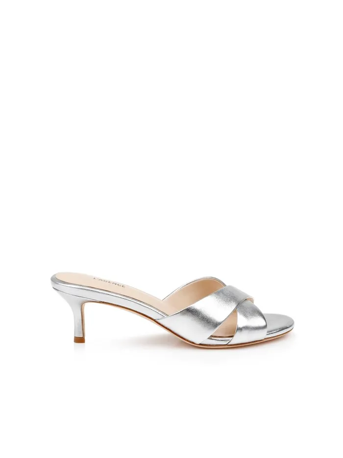 L039Agence Sandals and Wedges Women Aveline KittenHeel Sandal Silver Leather