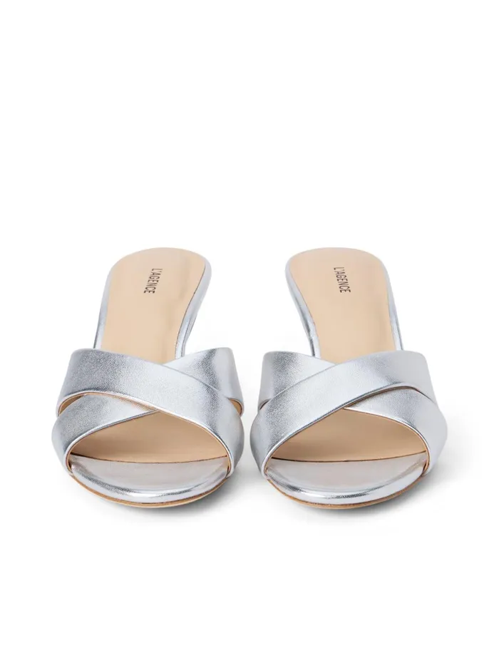 L039Agence Sandals and Wedges Women Aveline KittenHeel Sandal Silver Leather L039Agence Sandals and Wedges Women Aveline KittenHeel Sandal Silver Leather