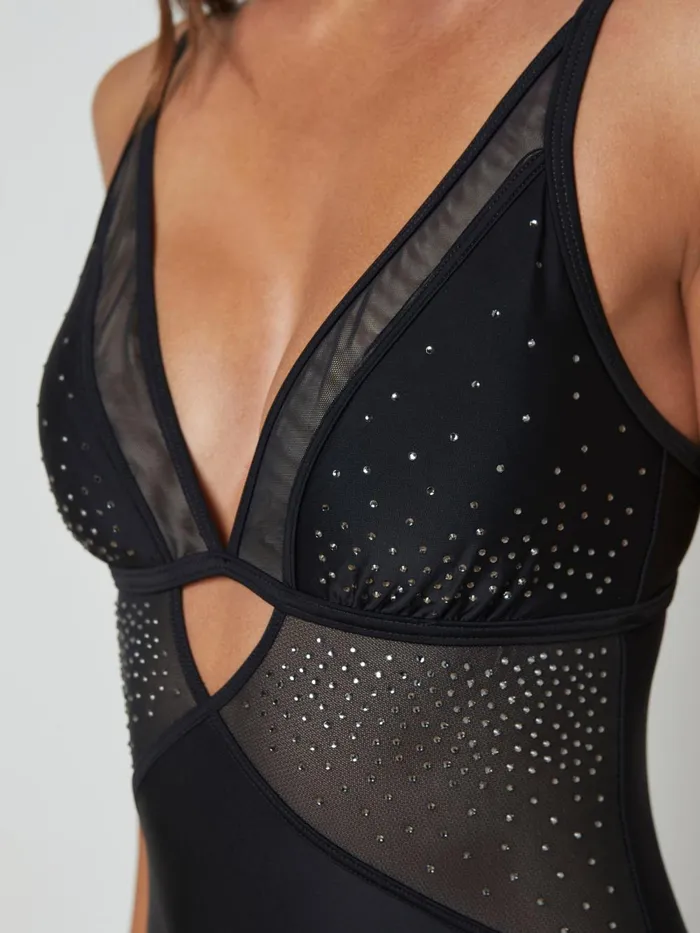 L039Agence Swimwear Women Lilou Embellished OnePiece Blackcrystal