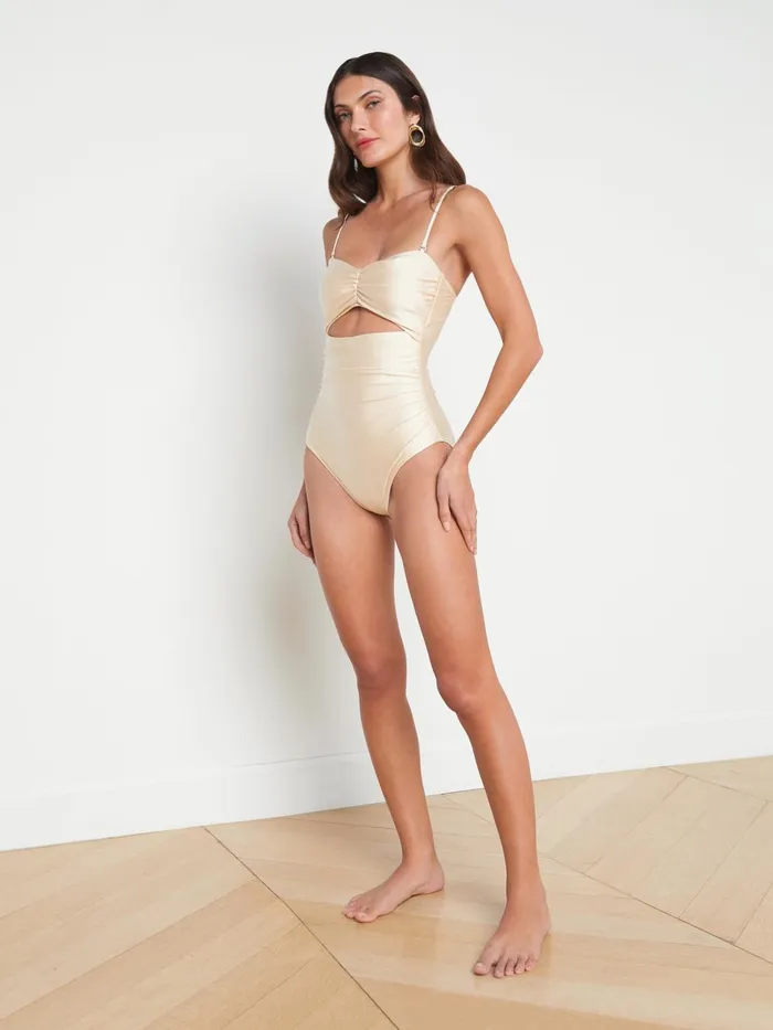 L039Agence Swimwear Women Lily CutOut OnePiece Swimsuit Champagne L039Agence Swimwear Women Lily CutOut OnePiece Swimsuit Champagne