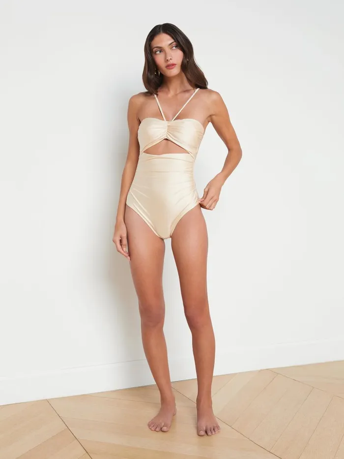 L039Agence Swimwear Women Lily CutOut OnePiece Swimsuit Champagne L039Agence Swimwear Women Lily CutOut OnePiece Swimsuit Champagne