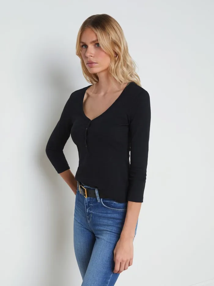 L039Agence Tees Women Rowena Cotton Henley Black L039Agence Tees Women Rowena Cotton Henley Black