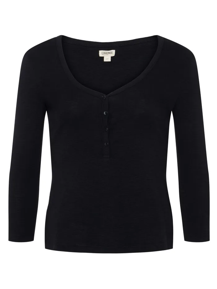 L039Agence Tees Women Rowena Cotton Henley Black L039Agence Tees Women Rowena Cotton Henley Black