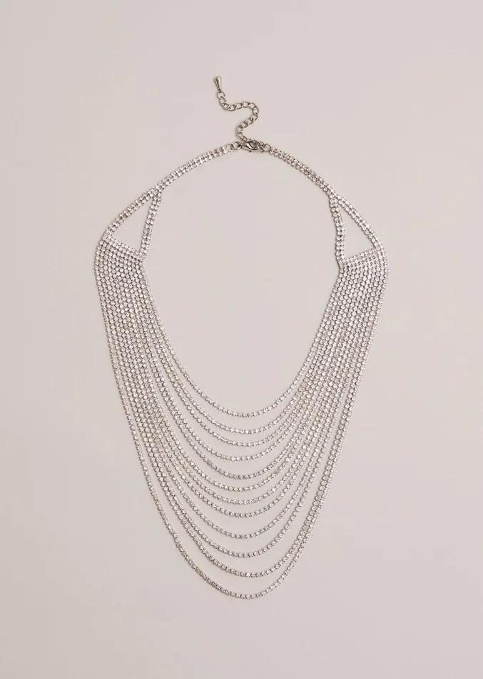 Layered Stone Necklace Silver Women Phase Eight Jewellery