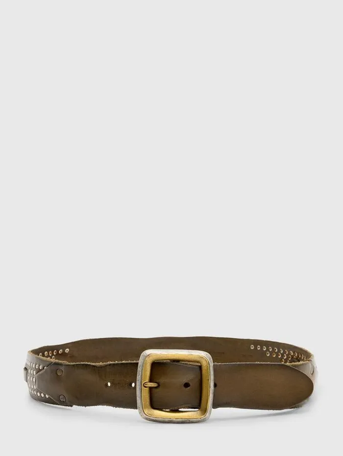 Leather Belts Men John Varvatos DOYER STUDDED BELT Olive