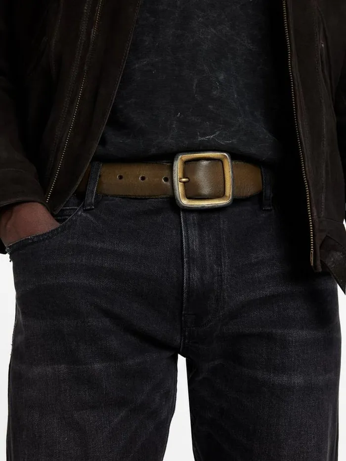 Leather Belts Men John Varvatos DOYER STUDDED BELT Olive