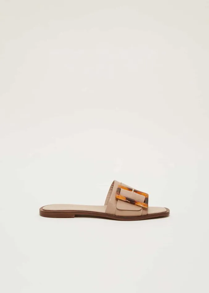 Leather Buckle Flat Sandals Neutral Women Phase Eight Sandals