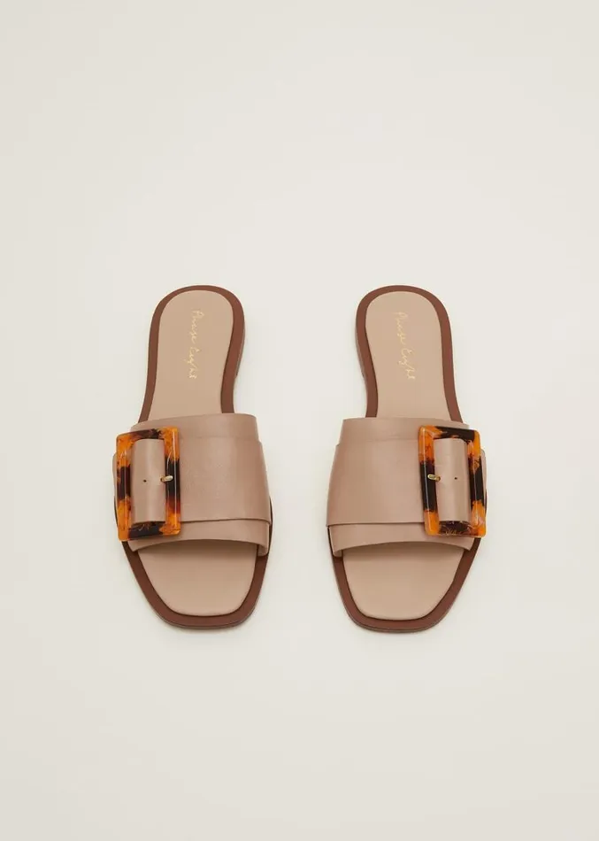 Leather Buckle Flat Sandals Neutral Women Phase Eight Sandals