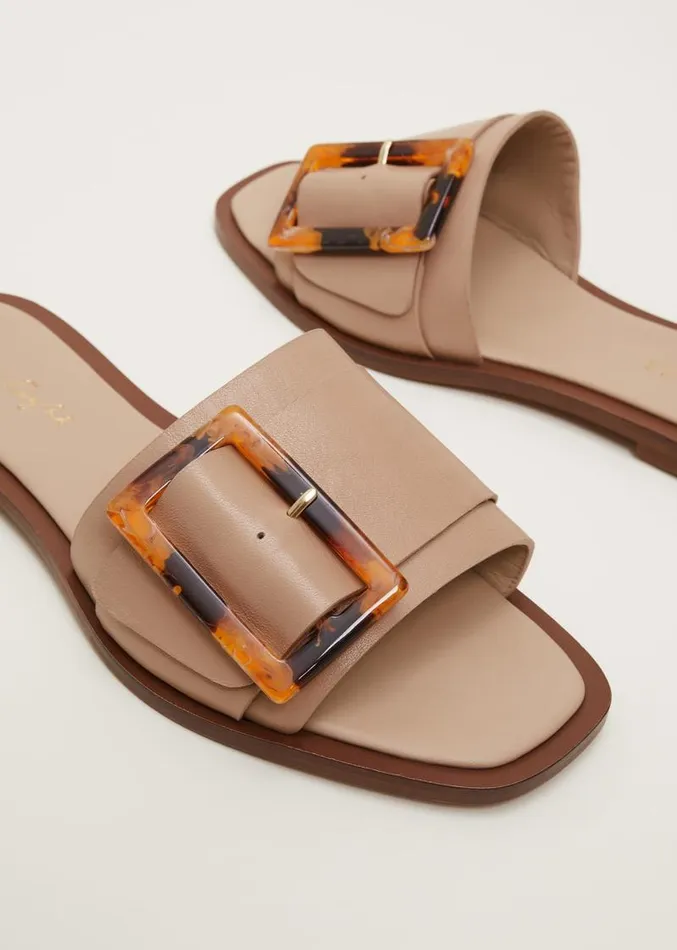 Leather Buckle Flat Sandals Neutral Women Phase Eight Sandals
