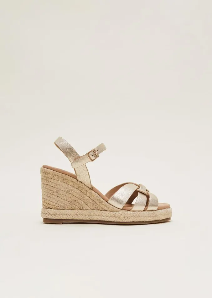 Leather Wedge Espadrilles Gold Women Phase Eight Sandals