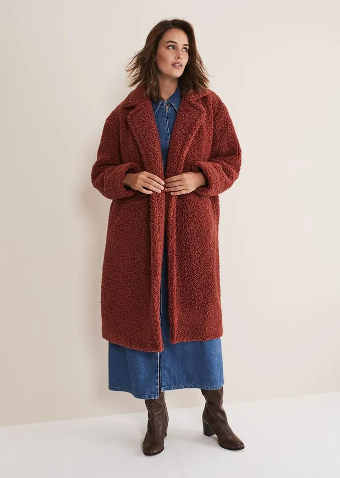 Libbie Longline Teddy Coat Rust Women Phase Eight Coats