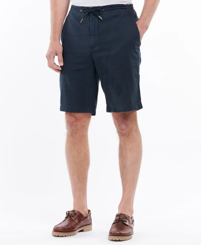 Linen Cotton Mix Shorts Military Green Men Barbour Trousers and Shorts