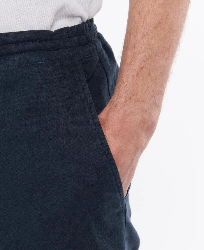 Linen Cotton Mix Shorts Military Green Men Barbour Trousers and Shorts