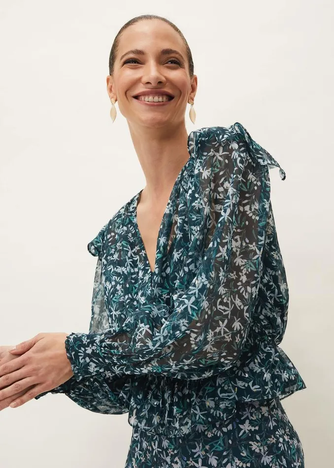 Lola Floral Blouse Petrol Women Phase Eight Shirts and Blouses
