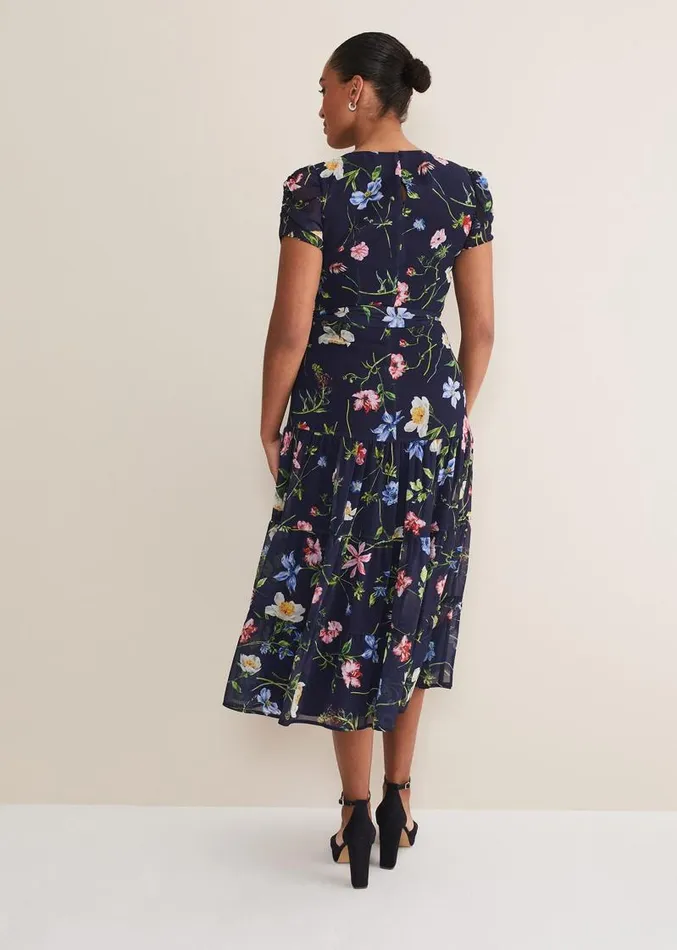 Lola Floral Tiered Midi Dress Navymulti Women Phase Eight Dresses