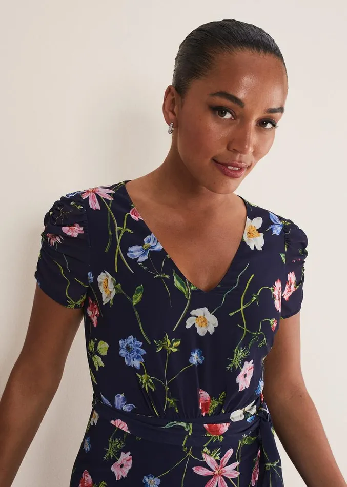 Lola Floral Tiered Midi Dress Navymulti Women Phase Eight Dresses