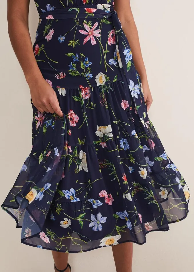 Lola Floral Tiered Midi Dress Navymulti Women Phase Eight Dresses