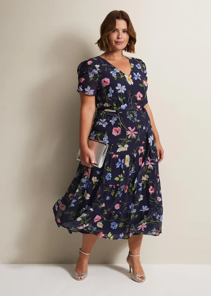 Lola Floral Tiered Midi Dress Navymulti Women Phase Eight Dresses