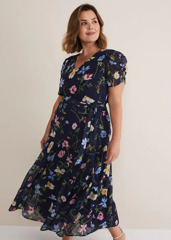 Lola Floral Tiered Midi Dress Navymulti Women Phase Eight Dresses