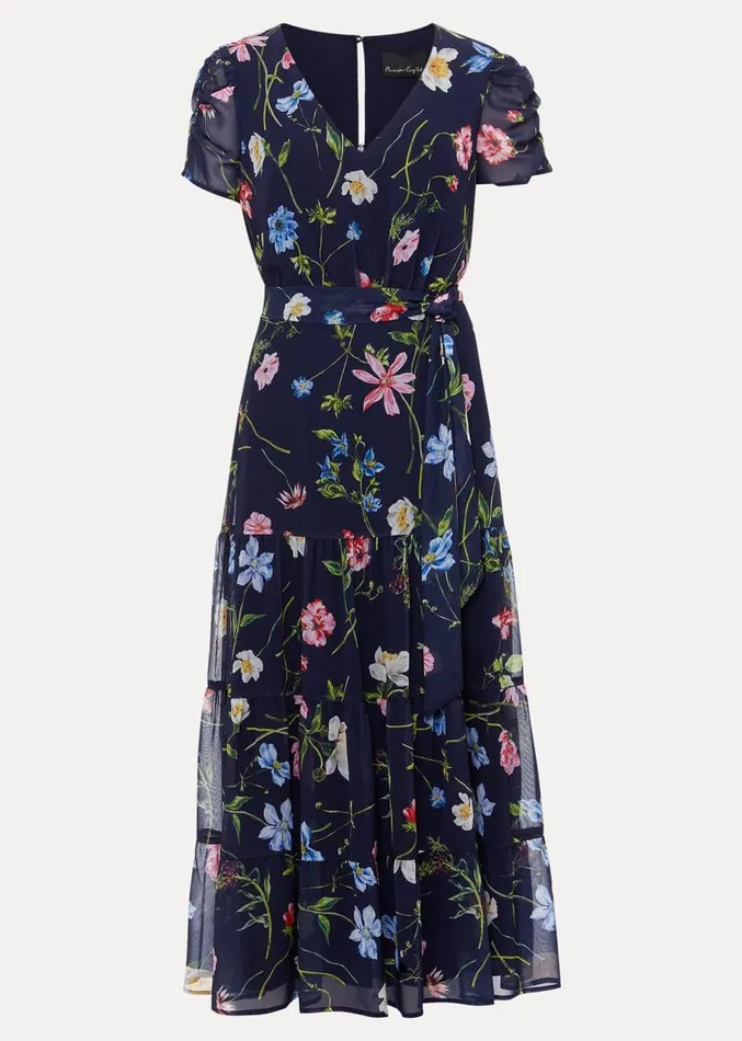 Lola Floral Tiered Midi Dress Navymulti Women Phase Eight Dresses