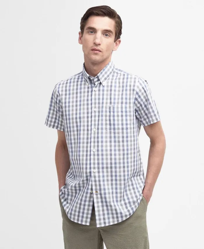 Longstone Tailored ShortSleeved Shirt Stone Men Barbour Shirts