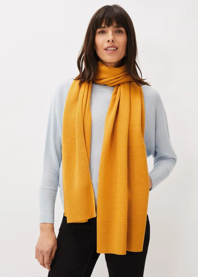 Lorell Ribbed Texture Scarf Mustard Women Phase Eight Scarves