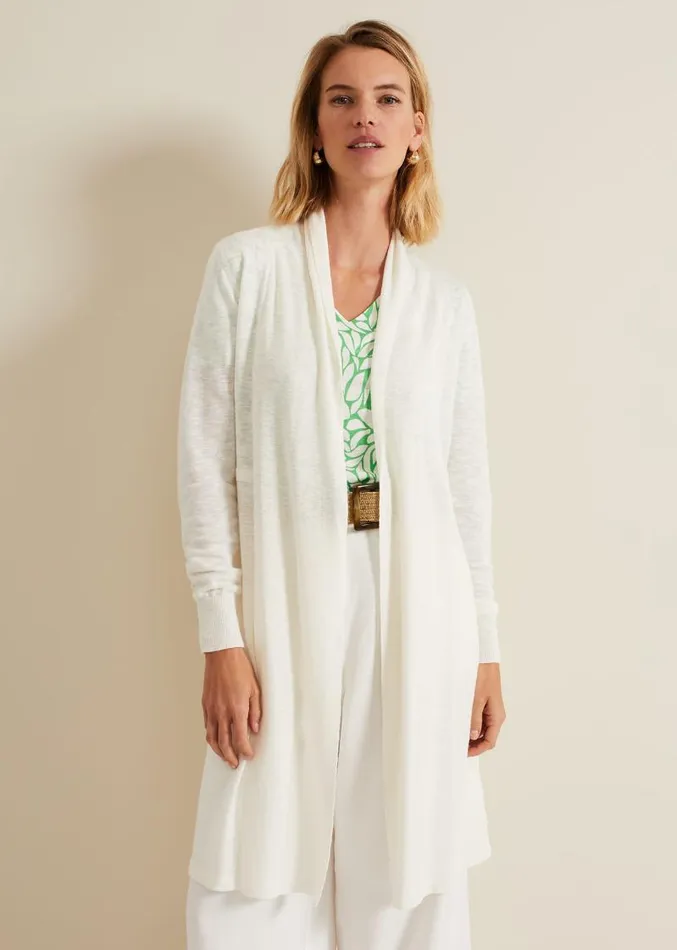 Louise Linen Longline Cardigan Ivory Women Phase Eight Knitwear