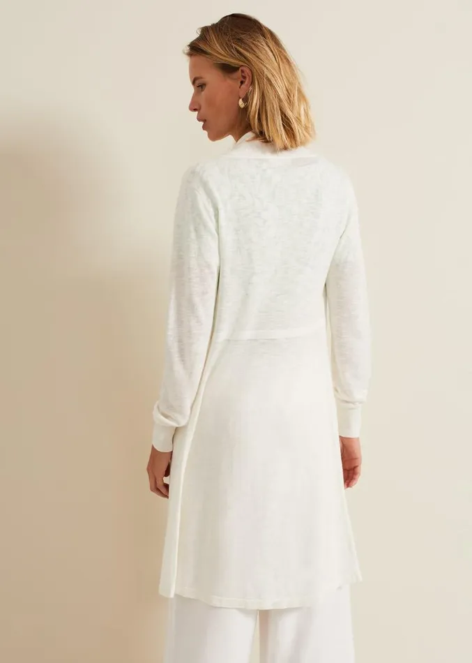 Louise Linen Longline Cardigan Ivory Women Phase Eight Knitwear