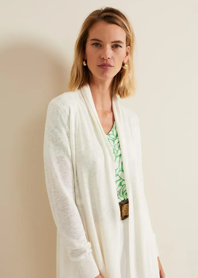 Louise Linen Longline Cardigan Ivory Women Phase Eight Knitwear
