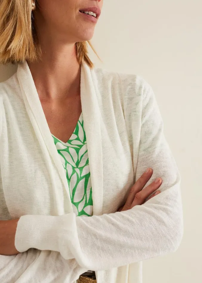 Louise Linen Longline Cardigan Ivory Women Phase Eight Knitwear