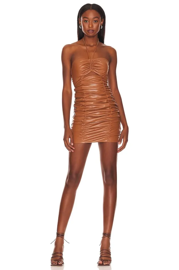 Lovers and Friends Dresses Women Faux Leather Nikki Mini Dress Camel