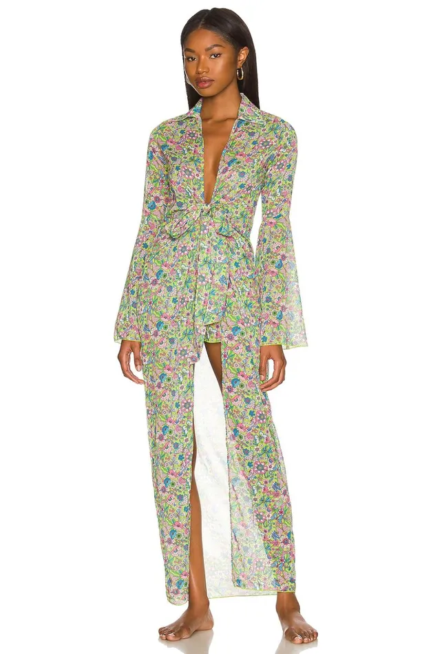 Lovers and Friends Jackets and Coats Women Ring My Bell Robe Lime Hippy Floral