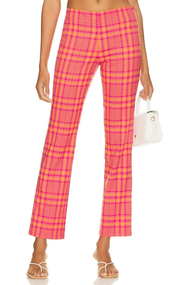 Lovers and Friends Pants Women Rodeo Pant Pink and Orange Plaid