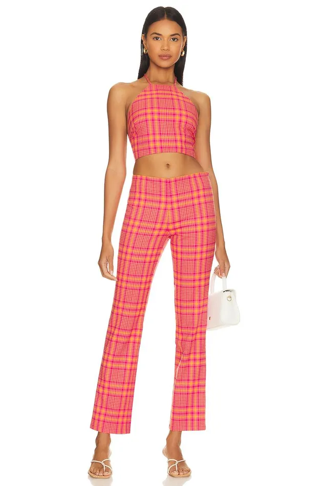 Lovers and Friends Pants Women Rodeo Pant Pink and Orange Plaid Lovers and Friends Pants Women Rodeo Pant Pink and Orange Plaid