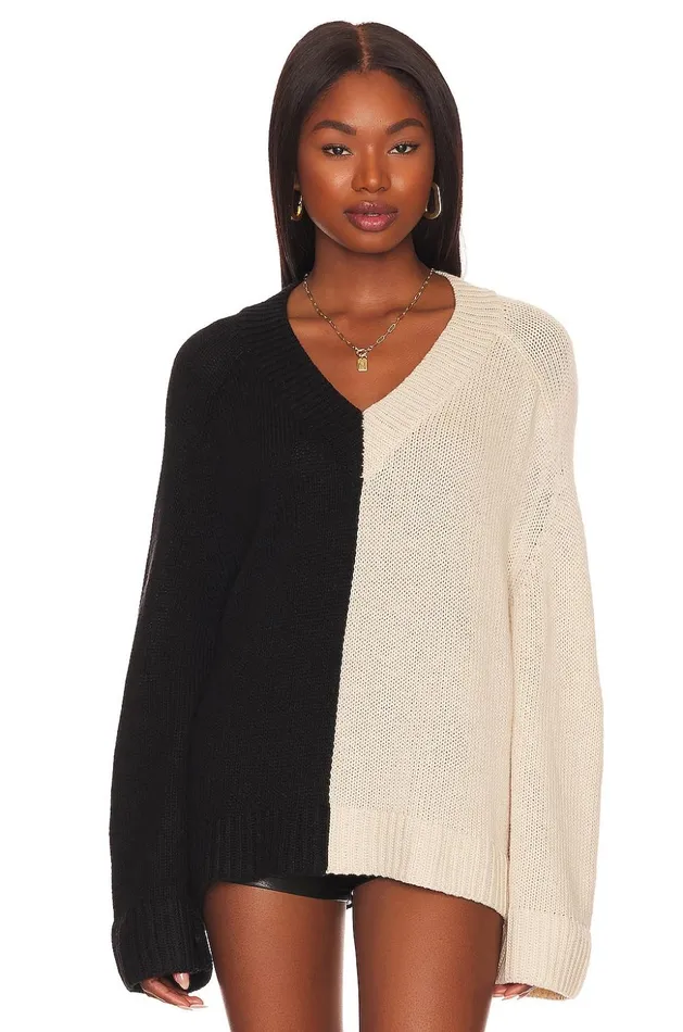 Lovers and Friends Sweaters and Knits Women Earlene Color Block V Neck Black and Ivory
