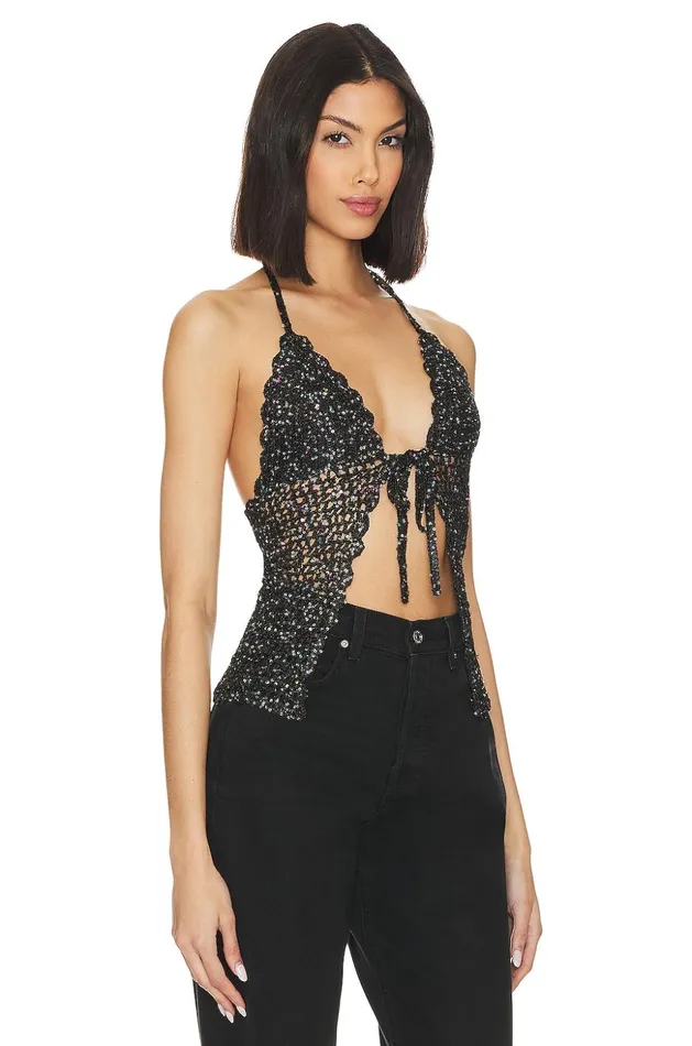 Lovers and Friends Tops Women Arian Halter Tie Top Black Lovers and Friends Tops Women Arian Halter Tie Top Black