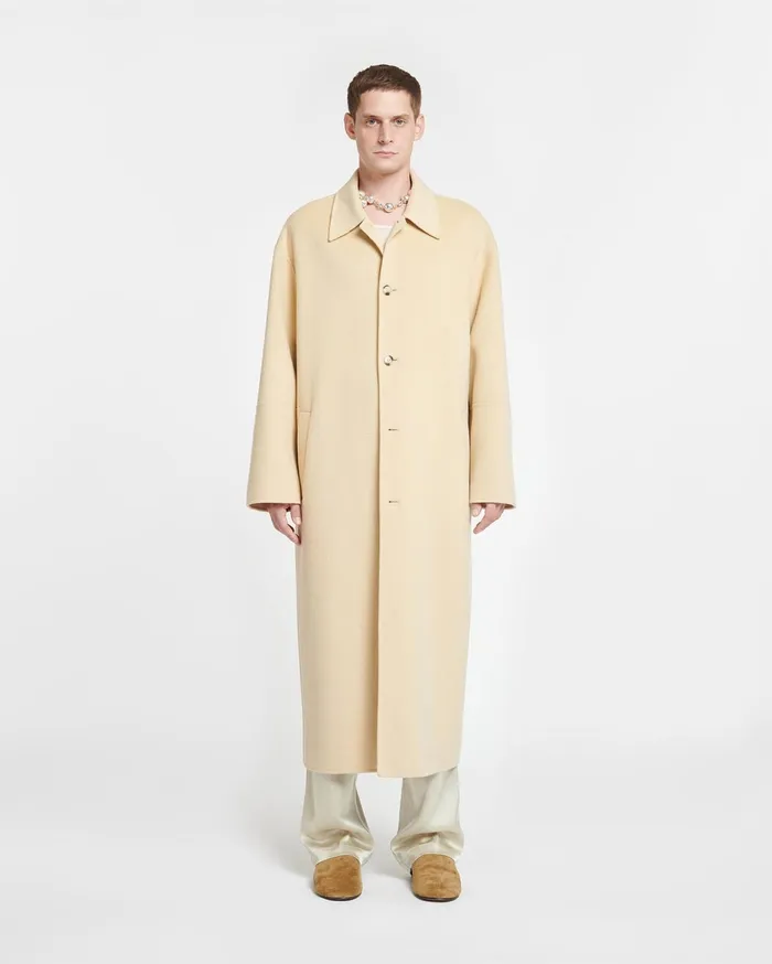 Lucian Double Wool And SilkBlend Coat Creme Men Nanushka Outerwear and Jackets