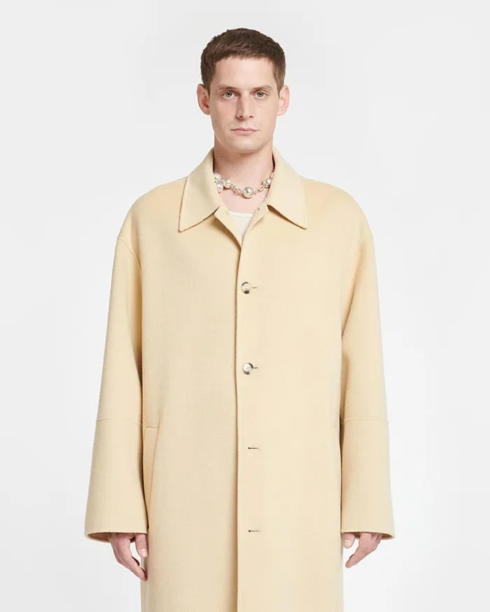 Lucian Double Wool And SilkBlend Coat Creme Men Nanushka Outerwear and Jackets