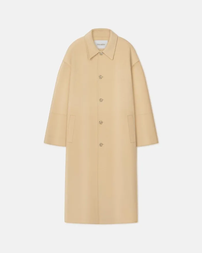Lucian Double Wool And SilkBlend Coat Creme Men Nanushka Outerwear and Jackets