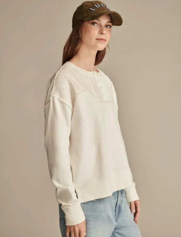 Lucky Brand Activewear Women Pintuck Henley Sweatshirt Gardenia