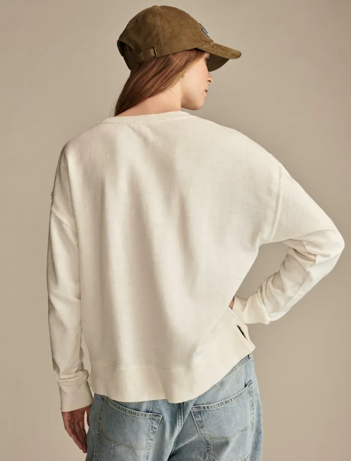 Lucky Brand Activewear Women Pintuck Henley Sweatshirt Gardenia