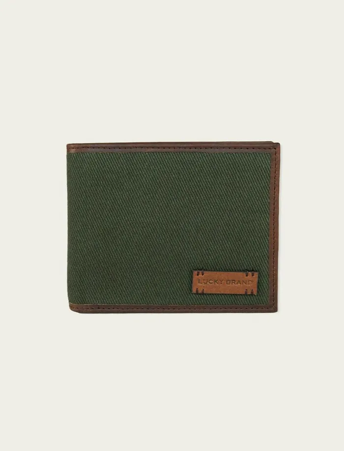 Lucky Brand Bags and Wallets Men Canvas With Leather Trim Bifold Wallet Light Green