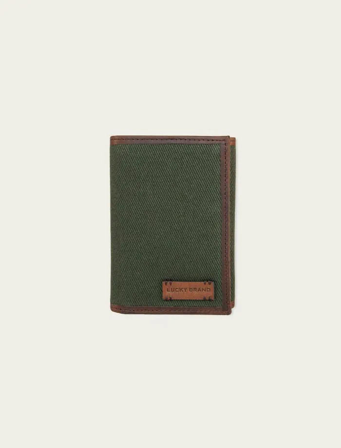Lucky Brand Bags and Wallets Men Canvas With Leather Trim Trifold Wallet Light Green
