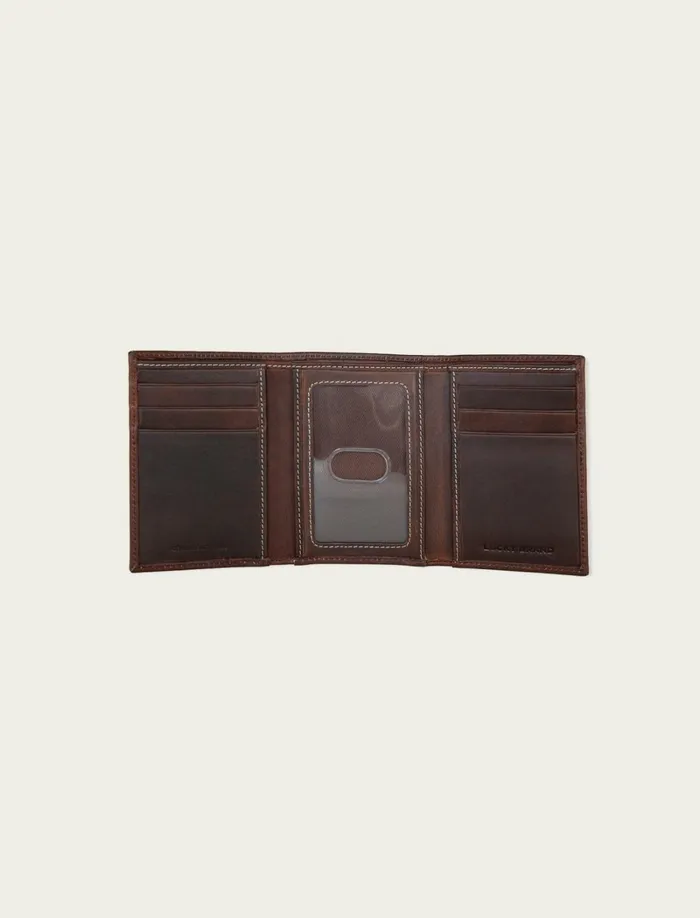 Lucky Brand Bags and Wallets Men Western Embossed Leather Trifold Wallet Dark Brown