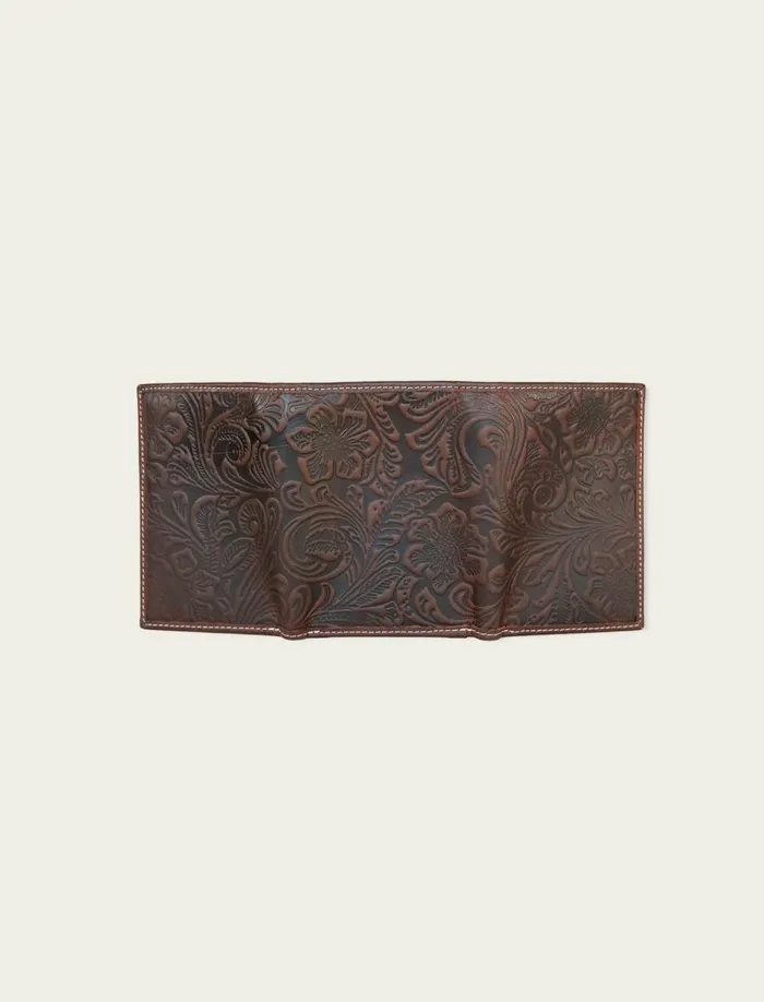 Lucky Brand Bags and Wallets Men Western Embossed Leather Trifold Wallet Dark Brown