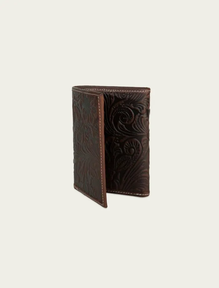 Lucky Brand Bags and Wallets Men Western Embossed Leather Trifold Wallet Dark Brown