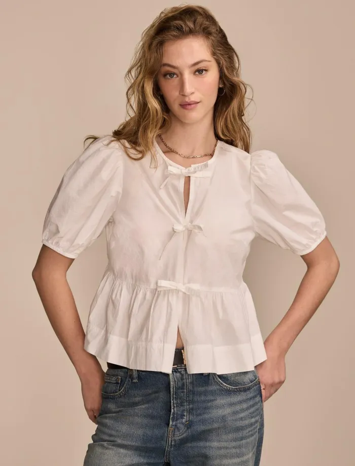 Lucky Brand Blouses Women Babydoll Flyaway Bright White