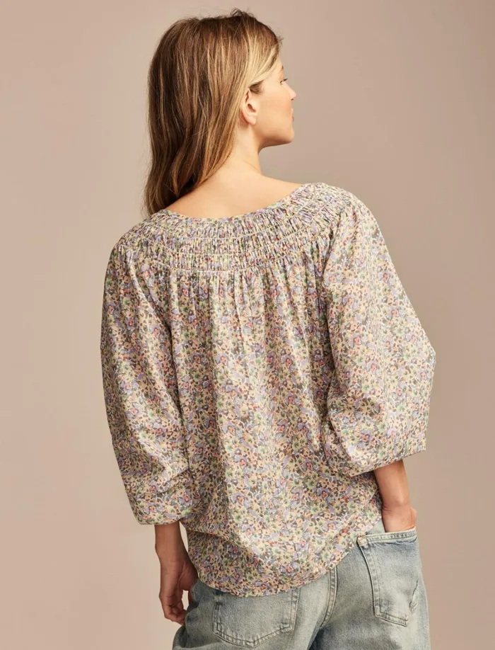 Lucky Brand Blouses Women Easy Smocked Blouse Green Floral