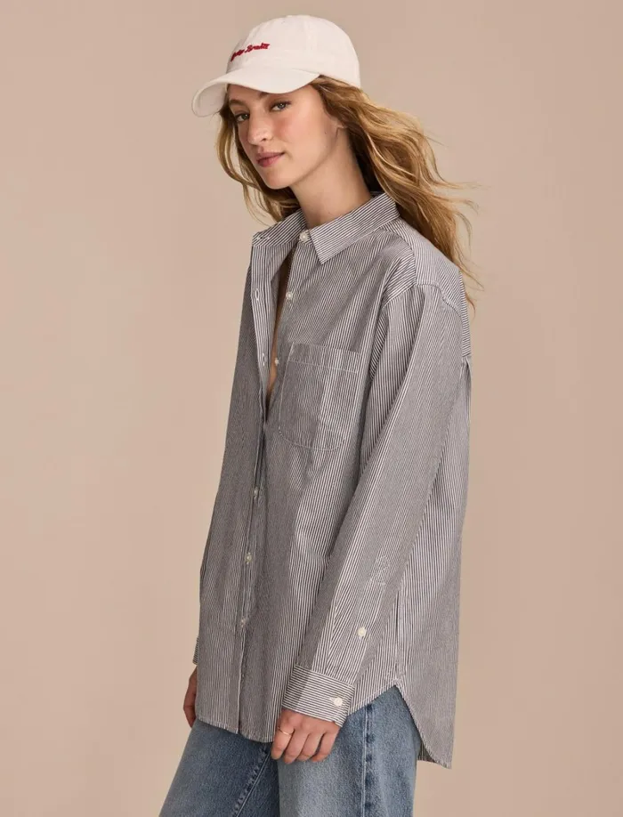 Lucky Brand Blouses Women Oversized Button Back Top Navy Stripe